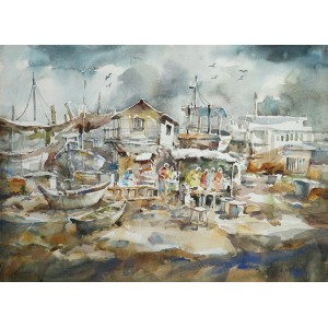 Abdul Hayee, 22 x 30 inch, Watercolor on Paper, Seascape Painting, AC-AHY-049